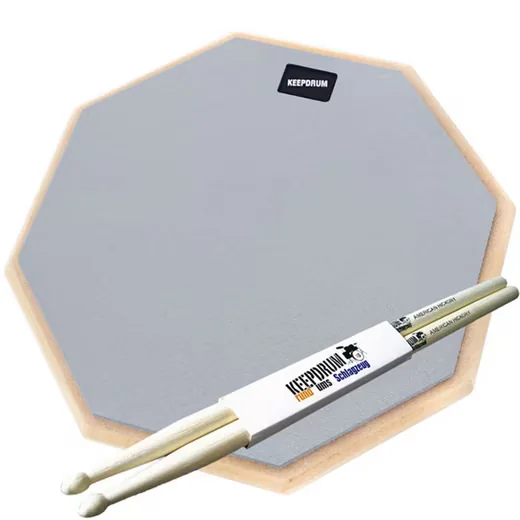 KEEPDRUM DP-GY12 Schlagzeug Übungspad 12 Zoll Grau mit Drumsticks