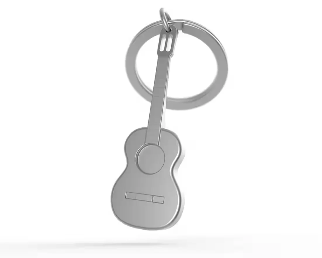 WESTCRAFT Schlüsselanhänger Set Gitarre 2tlg Edelstahl silber mit Ring