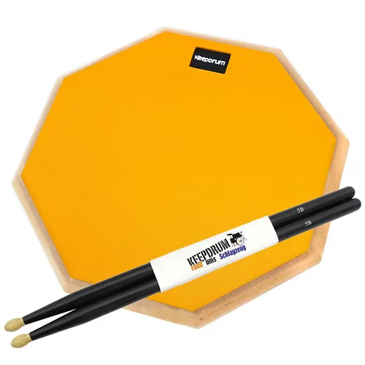 KEEPDRUM Schlagzeug Übungspad 12 Zoll Orange mit Sticks Schwarz