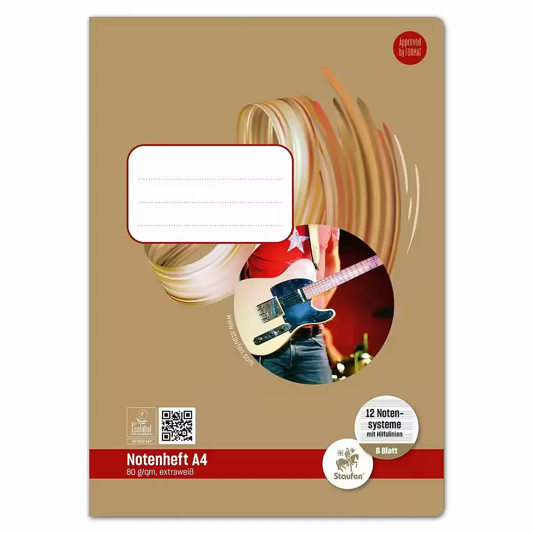 STAUFEN Notenheft, 12 Notensysteme, Hilfslinien, 8 Blatt, 80 g/m²