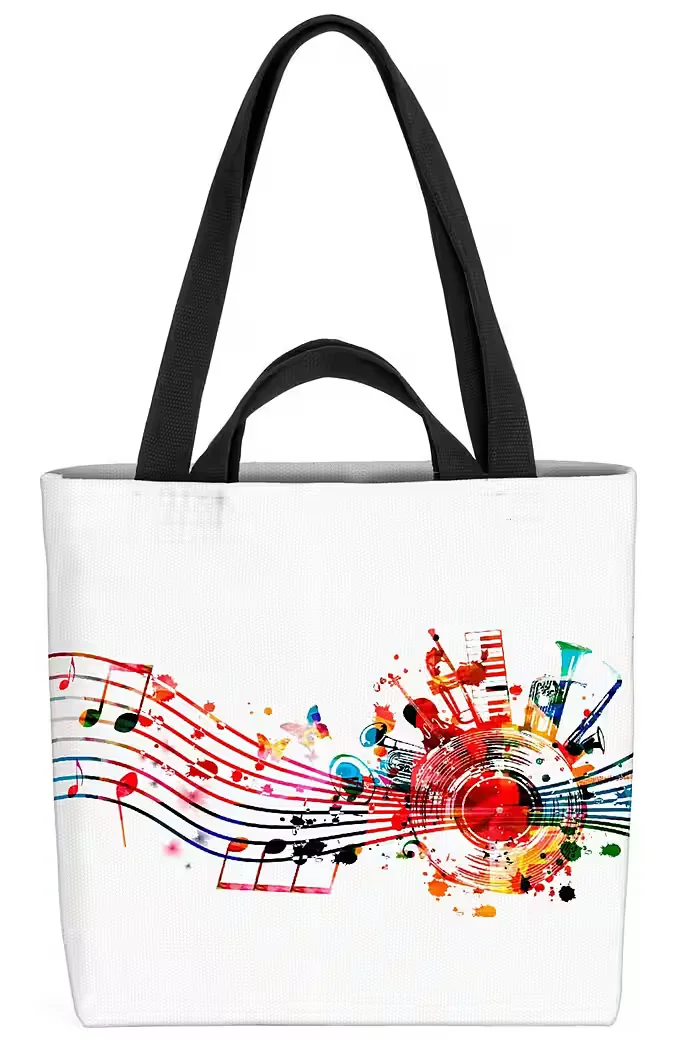 VOID Henkeltasche mit Musiknoten und Schallplatte Grafikmotiv