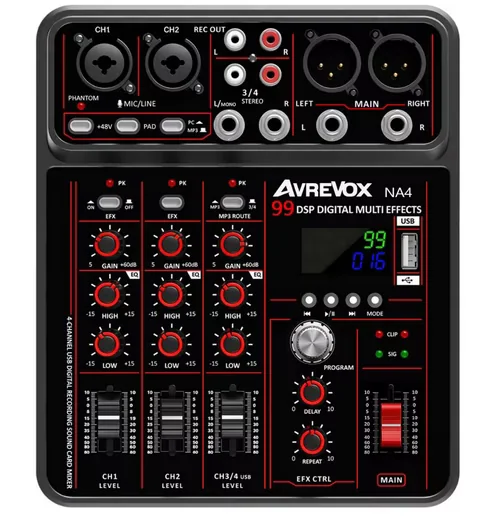 NSIHING 4 Kanal Mini Mischpult DJ Mixer für Live und Studio kompakt