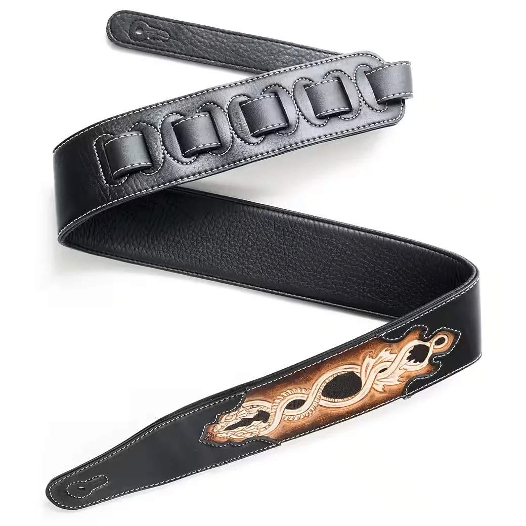 FAME Gitarrengurt aus Leder mit Serpent-Grafik, hochwertig