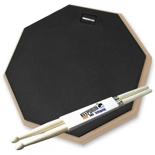 KEEPDRUM Übungspad DP-BK12 12 Zoll schwarz mit Drumsticks 1 Paar