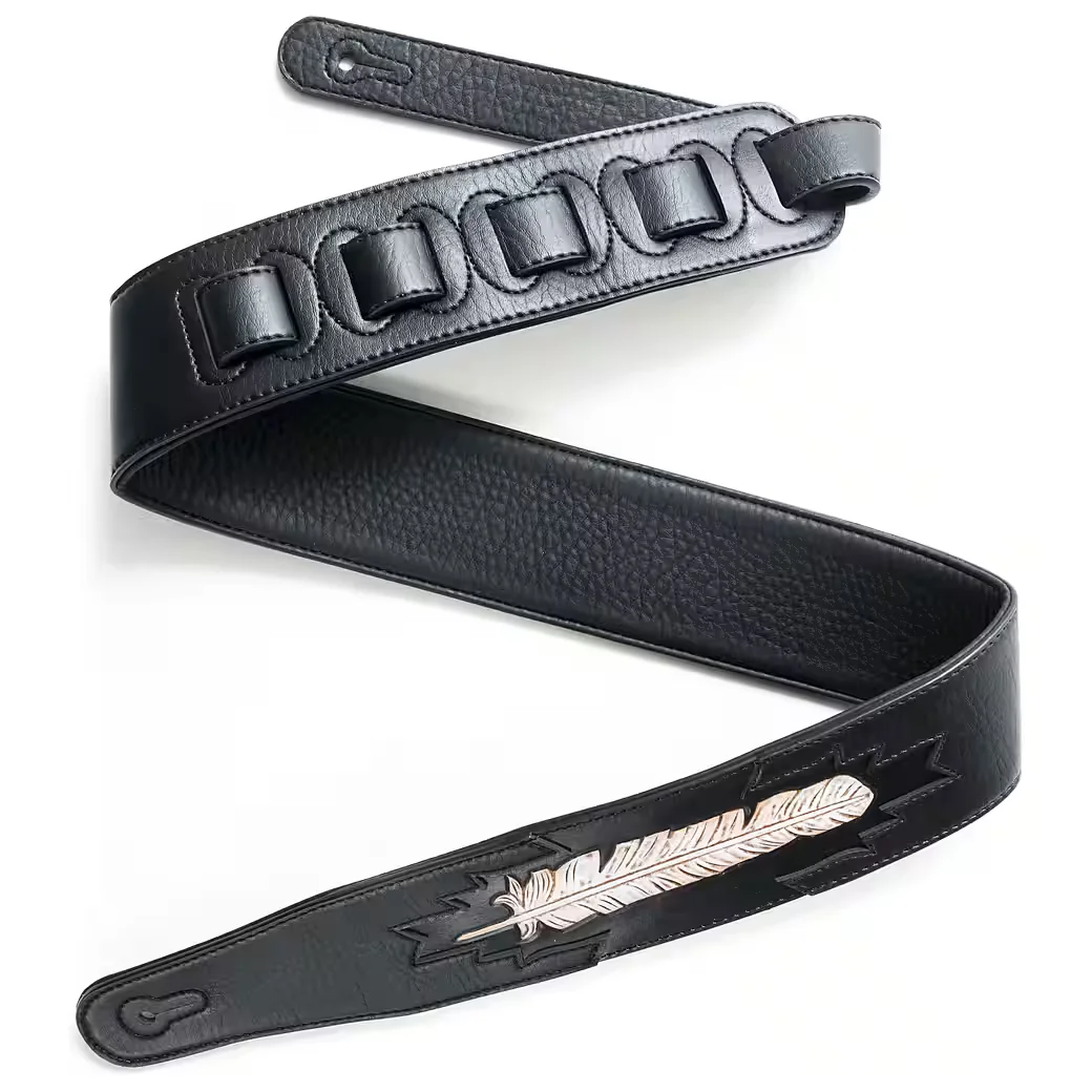 FAME Leder-Gitarrengurt aus Garment-Leder mit Feder-Grafik